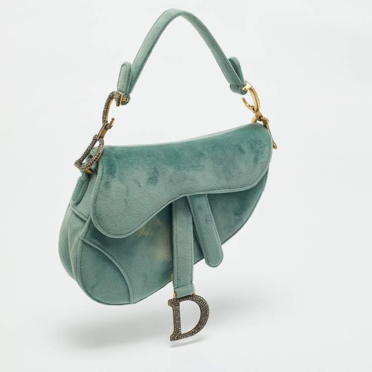 Pre Owned Dior Green Velvet Mini Saddle Bag