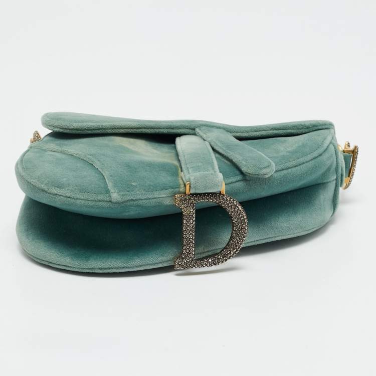 Pre Owned Dior Green Velvet Mini Saddle Bag
