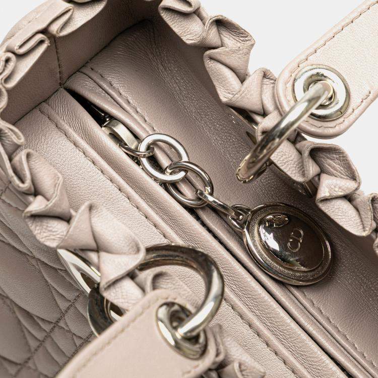 Pre Owned Dior Beige Medium Lambskin Cannage Ruffle Trim Lady Dior