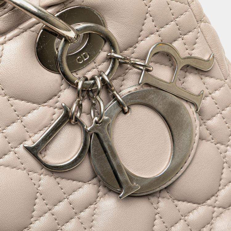 Pre Owned Dior Beige Medium Lambskin Cannage Ruffle Trim Lady Dior