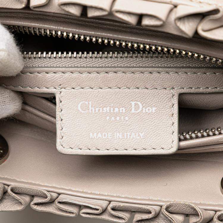 Pre Owned Dior Beige Medium Lambskin Cannage Ruffle Trim Lady Dior