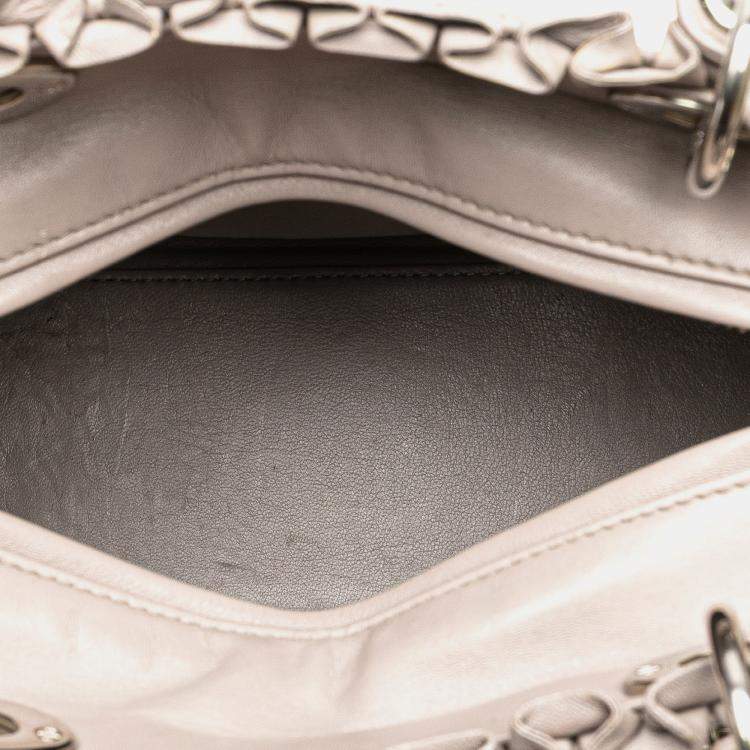 Pre Owned Dior Beige Medium Lambskin Cannage Ruffle Trim Lady Dior