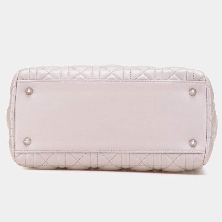 Pre Owned Dior Beige Medium Lambskin Cannage Ruffle Trim Lady Dior