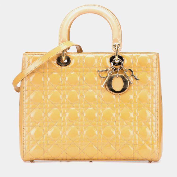 Pre Owned Dior Beige Large Patent Cannage Lady Dior