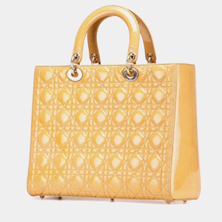 Pre Owned Dior Beige Large Patent Cannage Lady Dior