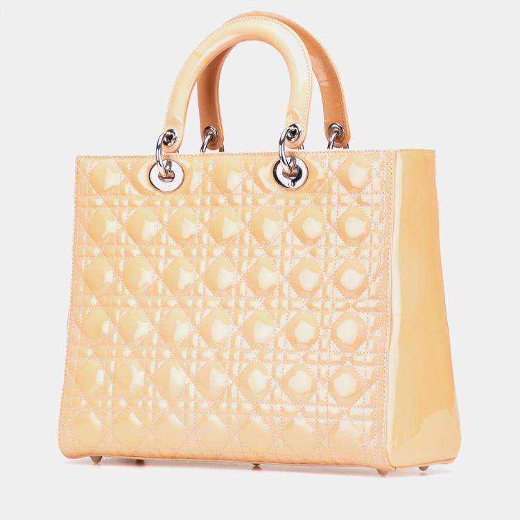 Pre Owned Dior Beige Large Patent Cannage Lady Dior