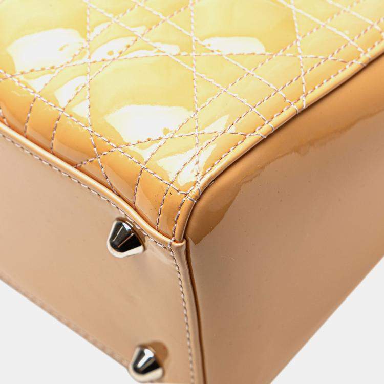 Pre Owned Dior Beige Large Patent Cannage Lady Dior
