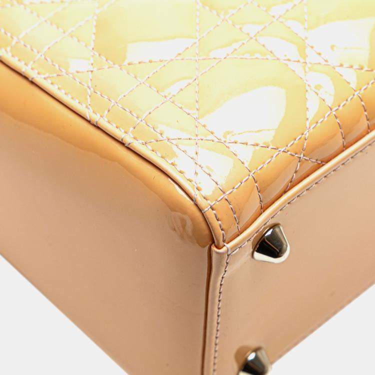 Pre Owned Dior Beige Large Patent Cannage Lady Dior