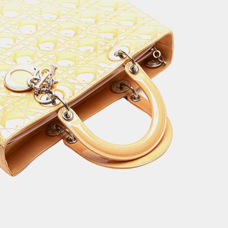 Pre Owned Dior Beige Large Patent Cannage Lady Dior