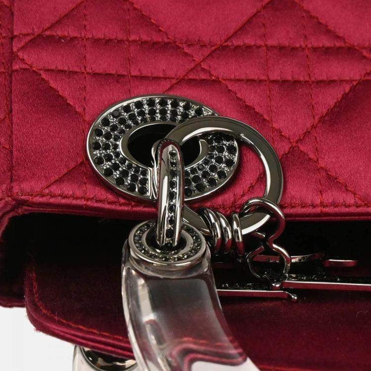 Pre Owned Christian Dior Lady Dior Bordeaux Satin Rhinestone Handbag