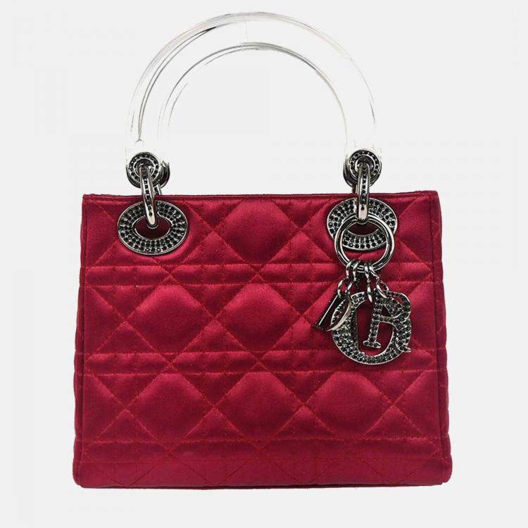 Pre Owned Christian Dior Lady Dior Bordeaux Satin Rhinestone Handbag
