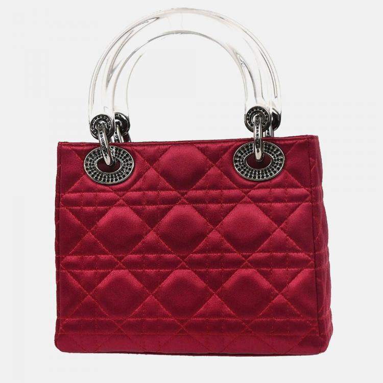 Pre Owned Christian Dior Lady Dior Bordeaux Satin Rhinestone Handbag