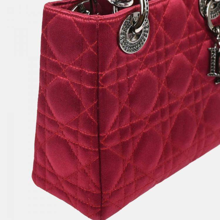 Pre Owned Christian Dior Lady Dior Bordeaux Satin Rhinestone Handbag