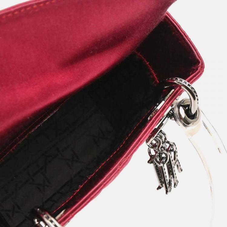 Pre Owned Christian Dior Lady Dior Bordeaux Satin Rhinestone Handbag