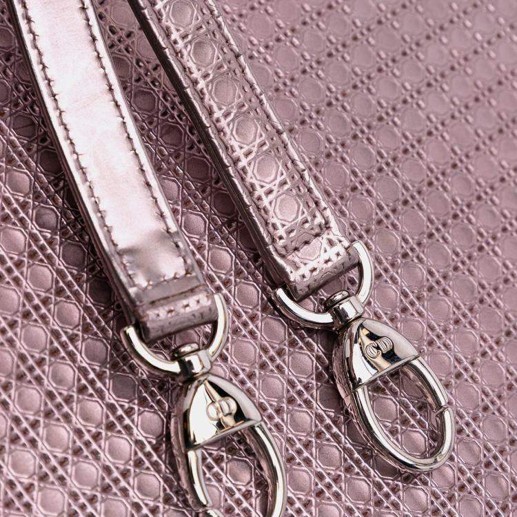 Pre Owned Dior Pink Medium Metallic Patent Microcannage Lady Dior