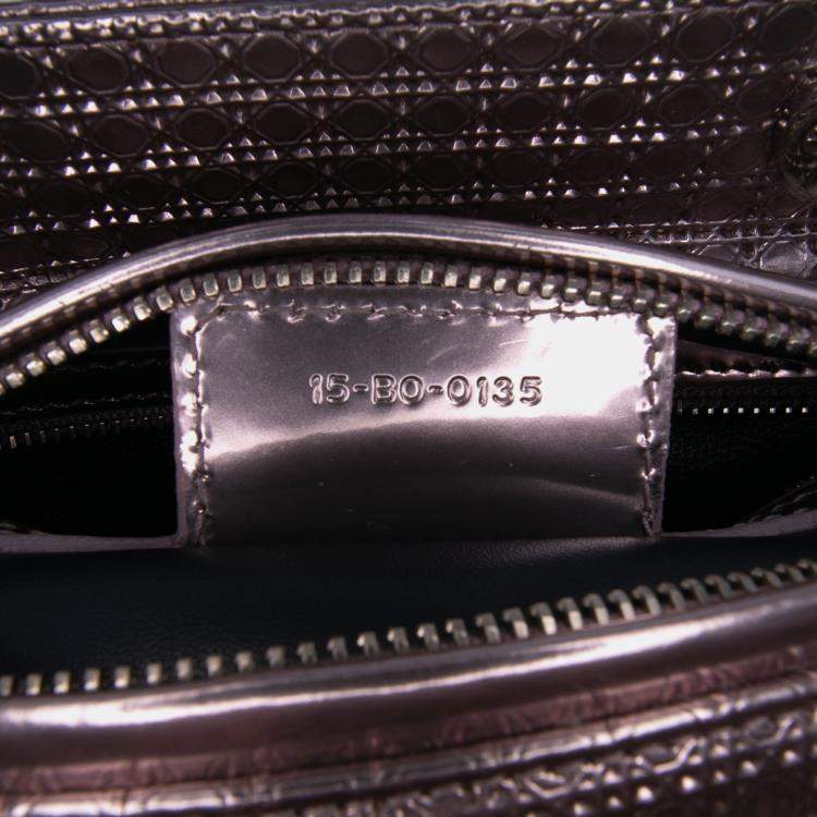 Pre Owned Dior Pink Medium Metallic Patent Microcannage Lady Dior
