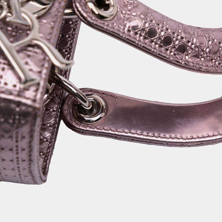 Pre Owned Dior Pink Medium Metallic Patent Microcannage Lady Dior