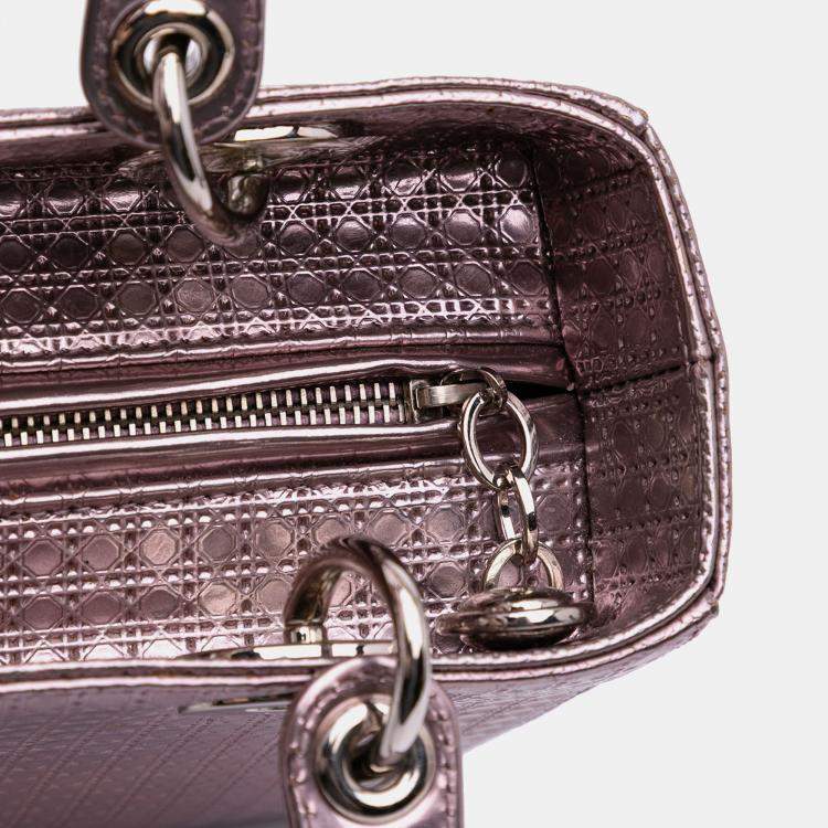 Pre Owned Dior Pink Medium Metallic Patent Microcannage Lady Dior