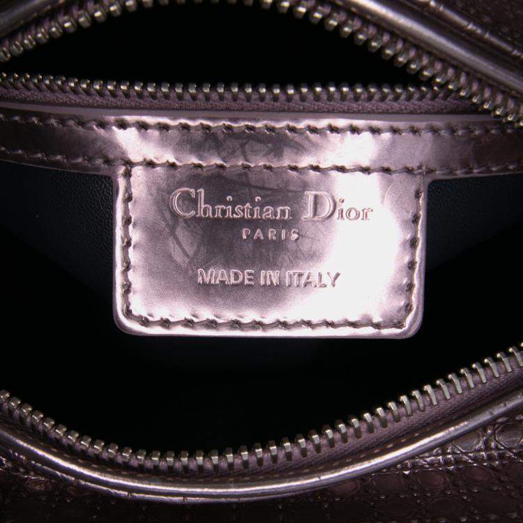 Pre Owned Dior Pink Medium Metallic Patent Microcannage Lady Dior