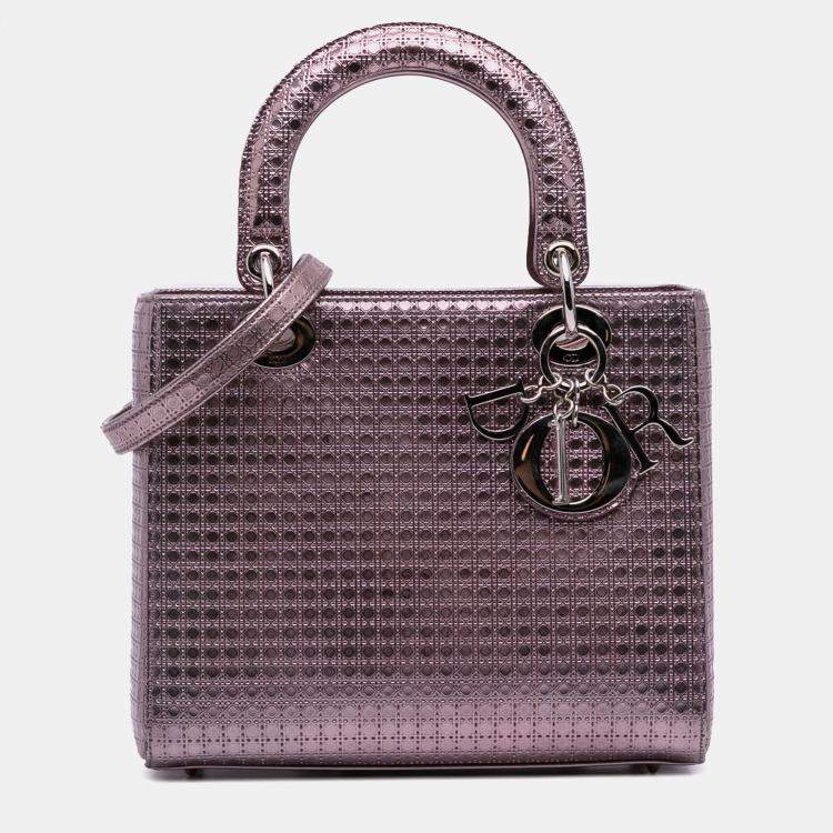Pre Owned Dior Pink Medium Metallic Patent Microcannage Lady Dior