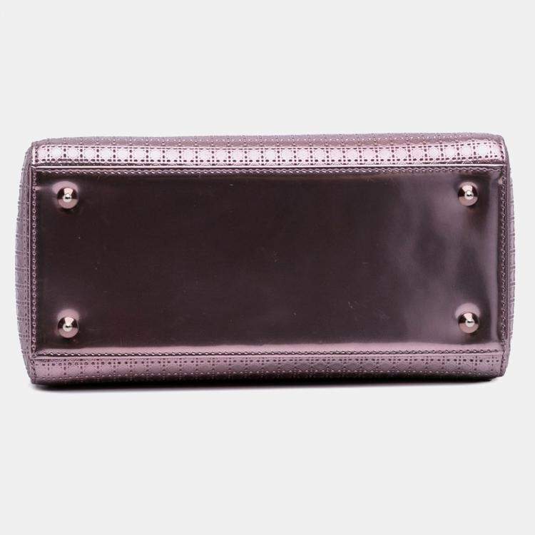 Pre Owned Dior Pink Medium Metallic Patent Microcannage Lady Dior