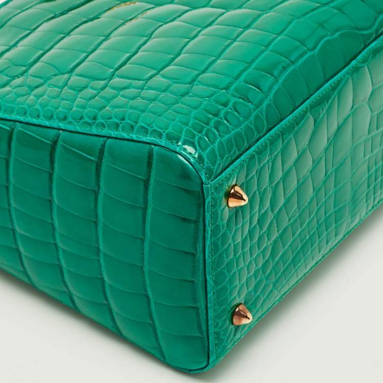 Pre Owned Dior Green Alligator Mississippiensis Medium Lady Dior Tote
