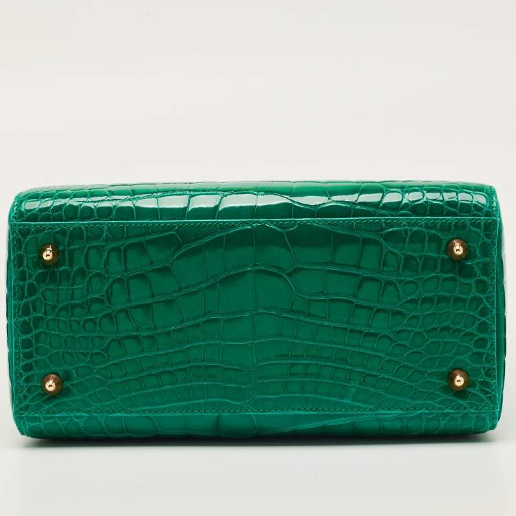 Pre Owned Dior Green Alligator Mississippiensis Medium Lady Dior Tote