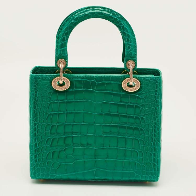 Pre Owned Dior Green Alligator Mississippiensis Medium Lady Dior Tote