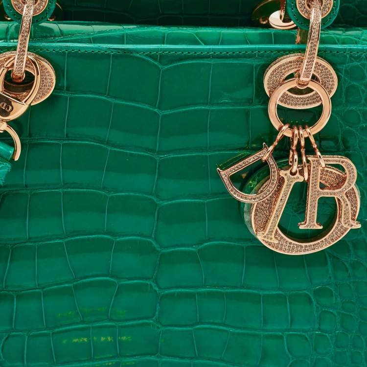 Pre Owned Dior Green Alligator Mississippiensis Medium Lady Dior Tote