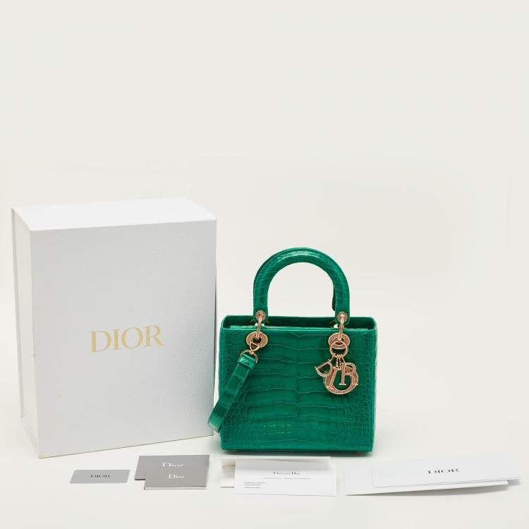 Pre Owned Dior Green Alligator Mississippiensis Medium Lady Dior Tote