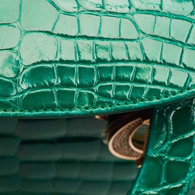 Pre Owned Dior Green Alligator Mississippiensis Medium Lady Dior Tote