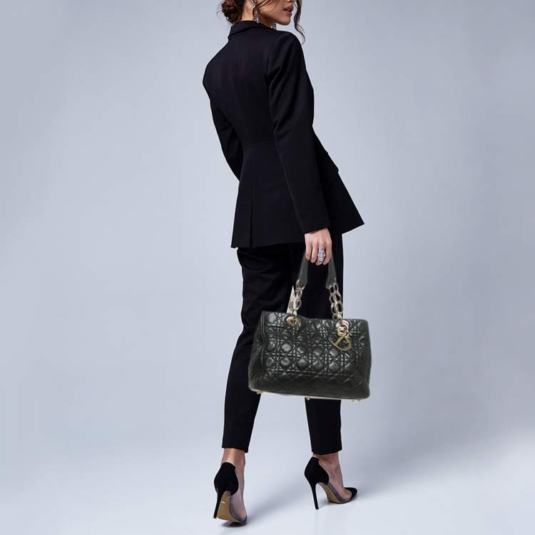 Pre Owned Dior Black Cannage Leather Small Soft Lady Dior Tote