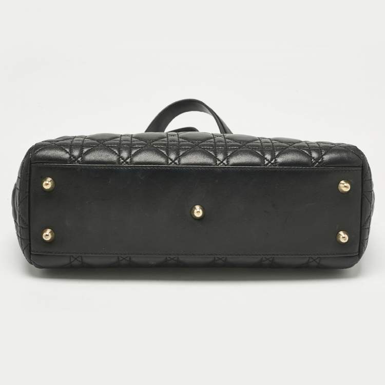 Pre Owned Dior Black Cannage Leather Small Soft Lady Dior Tote