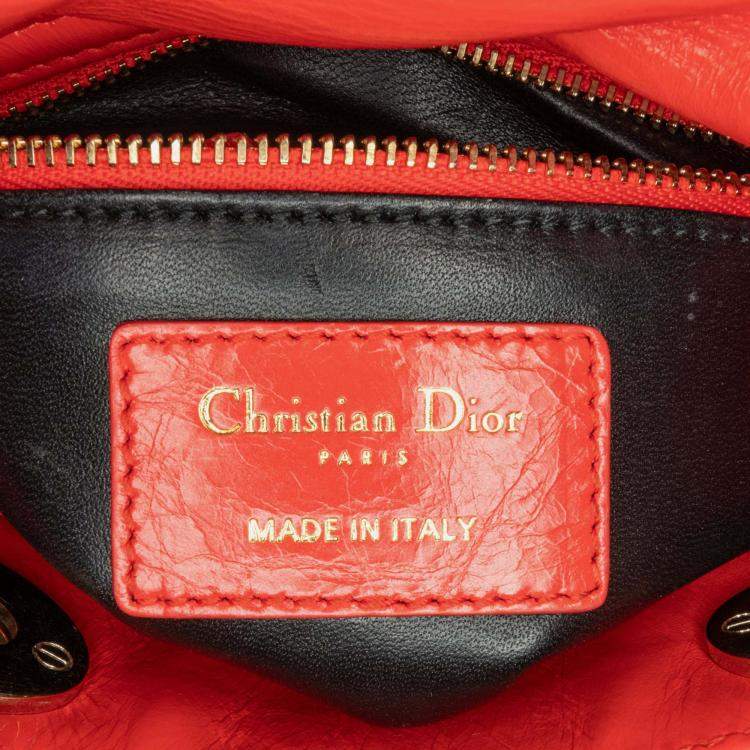 Pre Owned Dior Lady Dior Mini Red Calfskin Sequin Embellished Handbag