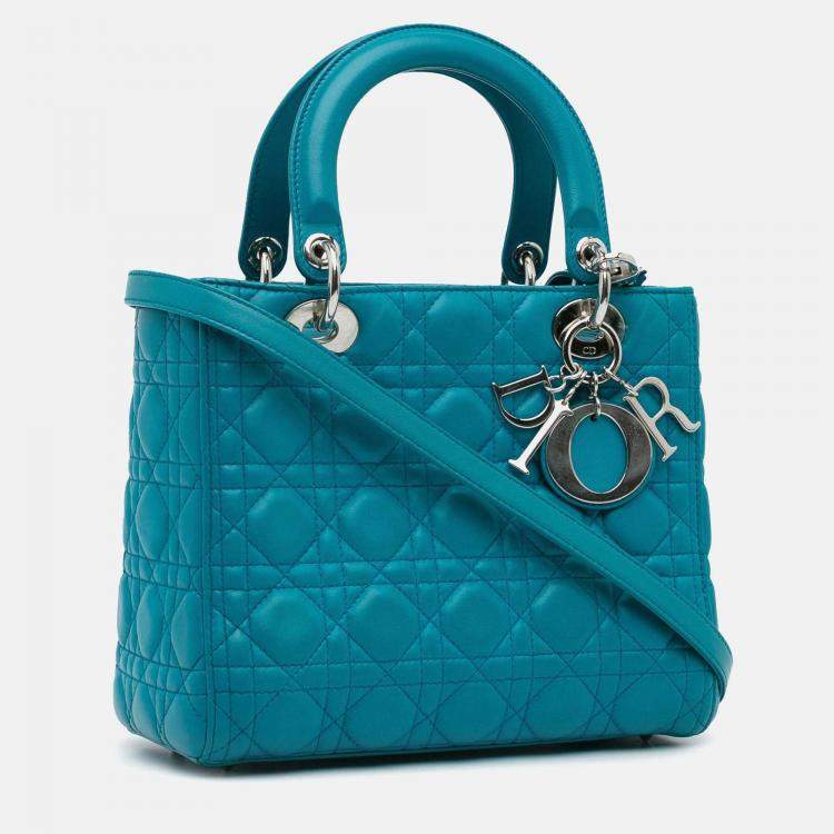 Pre Owned Dior Lady Dior Medium Blue Lambskin Handbag