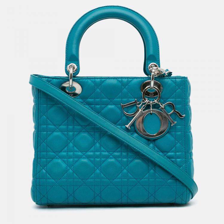 Pre Owned Dior Lady Dior Medium Blue Lambskin Handbag