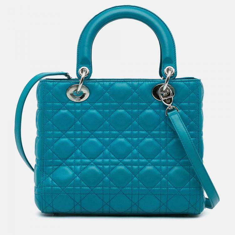 Pre Owned Dior Lady Dior Medium Blue Lambskin Handbag