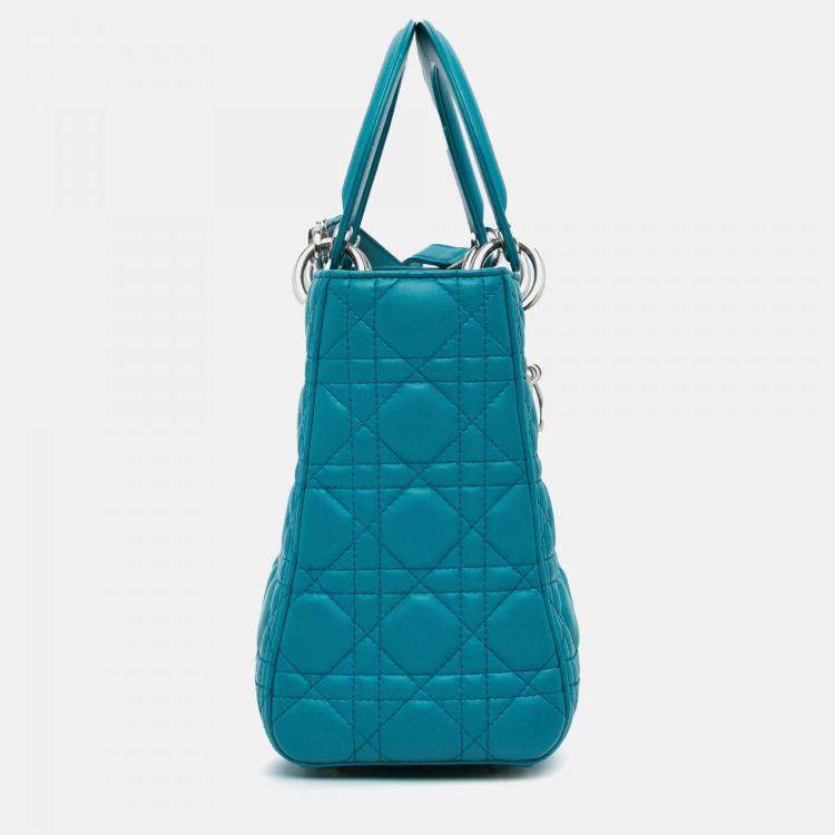 Pre Owned Dior Lady Dior Medium Blue Lambskin Handbag