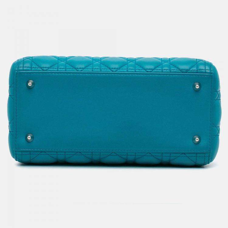 Pre Owned Dior Lady Dior Medium Blue Lambskin Handbag