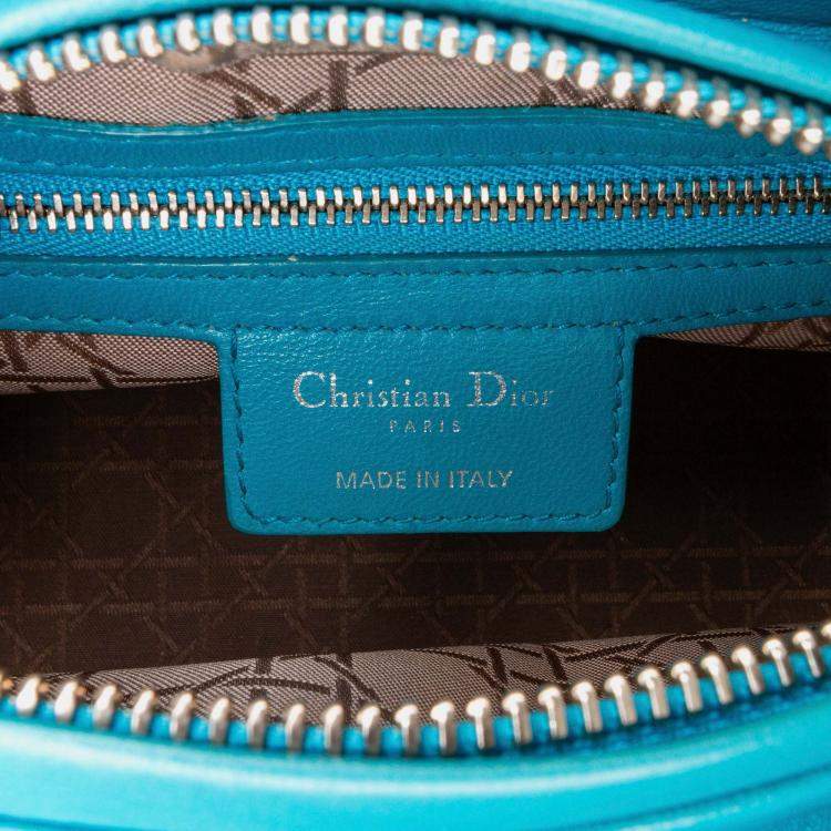 Pre Owned Dior Lady Dior Medium Blue Lambskin Handbag
