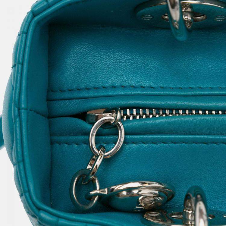 Pre Owned Dior Lady Dior Medium Blue Lambskin Handbag