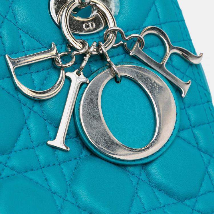 Pre Owned Dior Lady Dior Medium Blue Lambskin Handbag