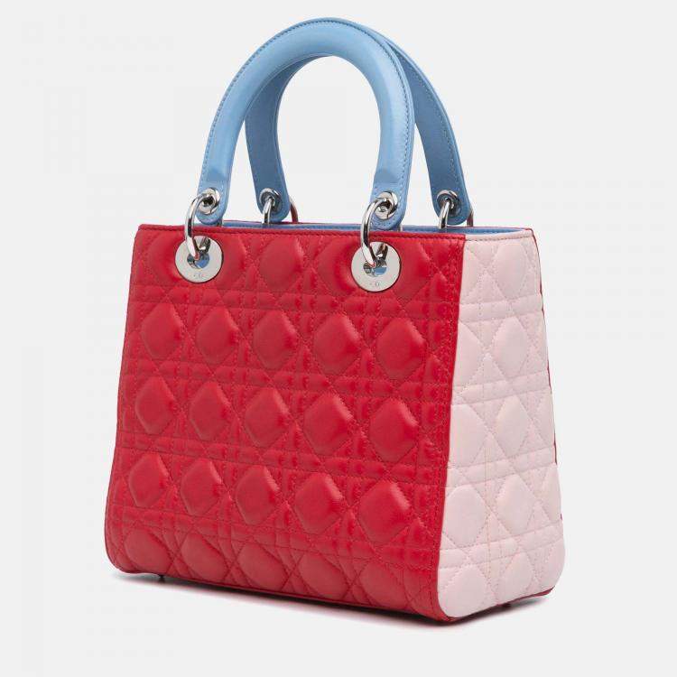 Pre Owned Dior Lady Dior Medium Tricolor Lambskin Handbag