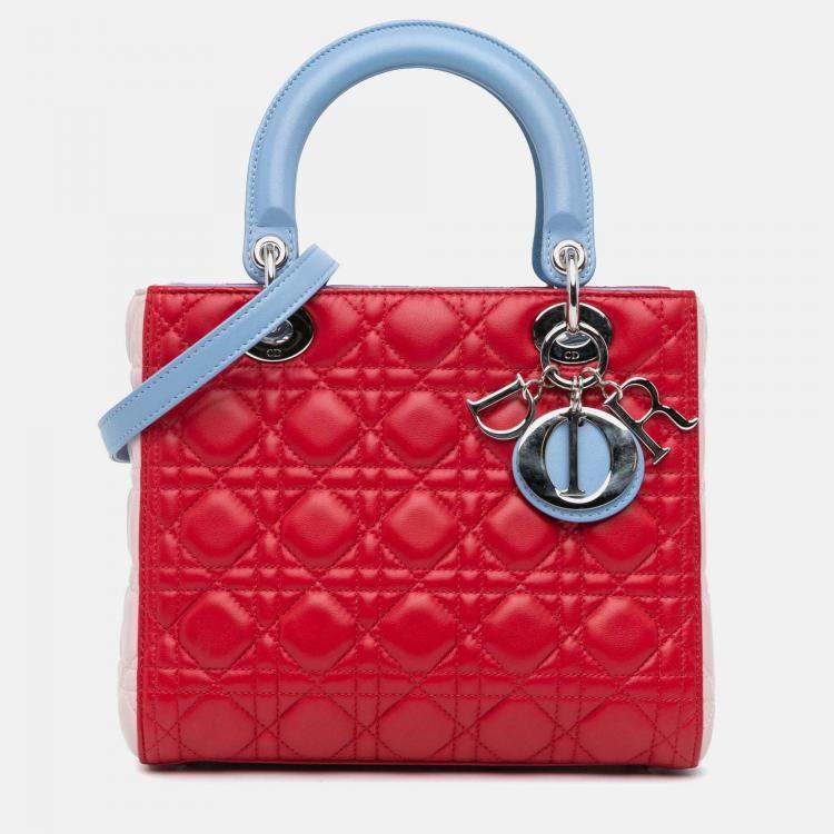 Pre Owned Dior Lady Dior Medium Tricolor Lambskin Handbag