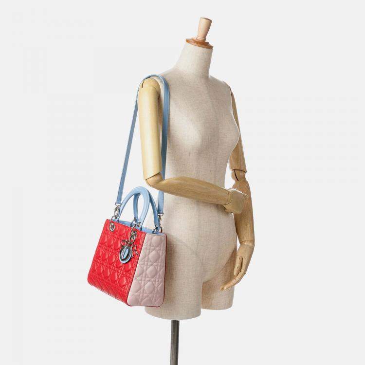 Pre Owned Dior Lady Dior Medium Tricolor Lambskin Handbag