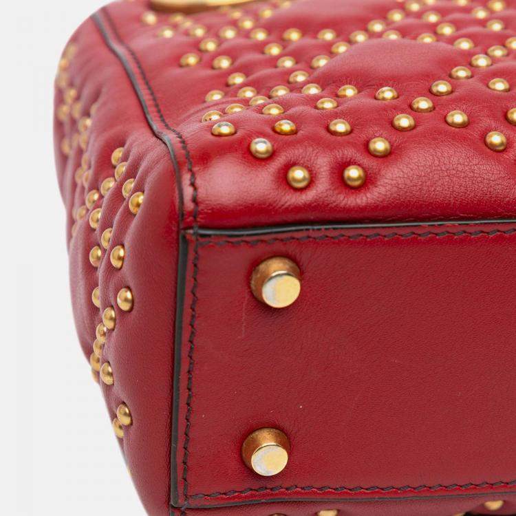 Pre Owned Dior Lady Dior Mini Red Lambskin Studded Handbag