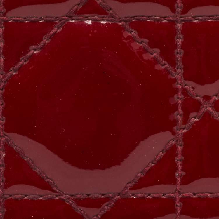 Pre Owned Dior Dark Red Cannage Patent Leather Lady Dior Card Case