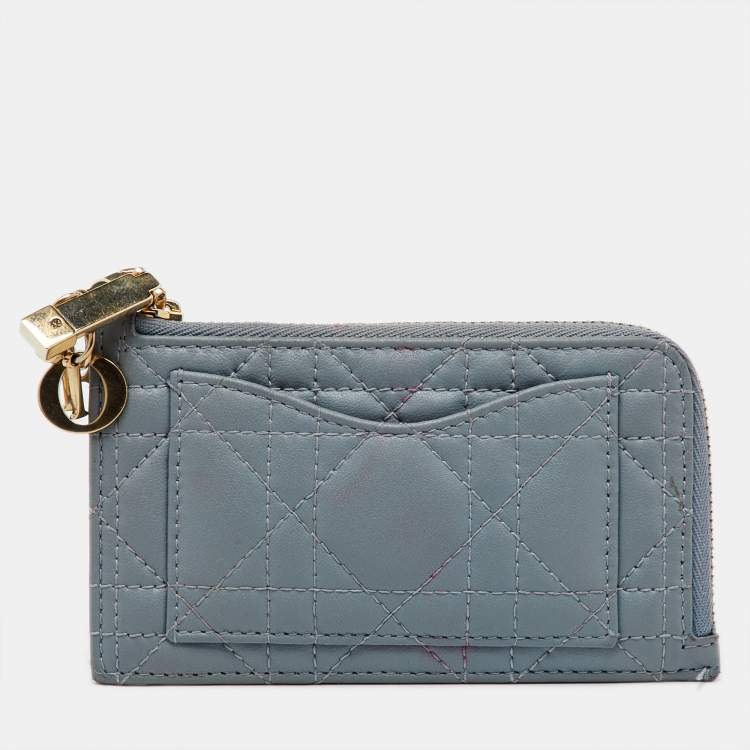 Pre Owned Dior Pale Blue Cannage Leather Cosmos Zip Card Holder