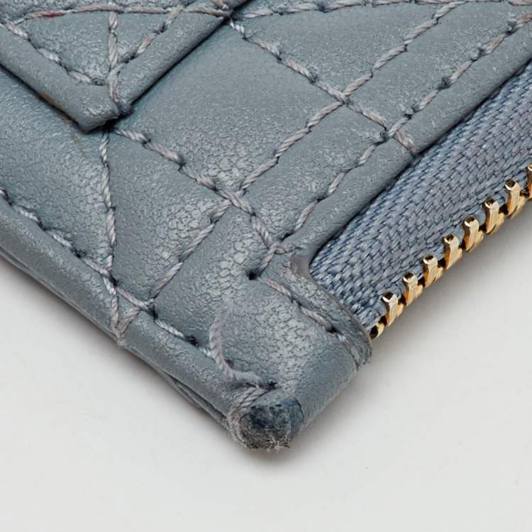 Pre Owned Dior Pale Blue Cannage Leather Cosmos Zip Card Holder