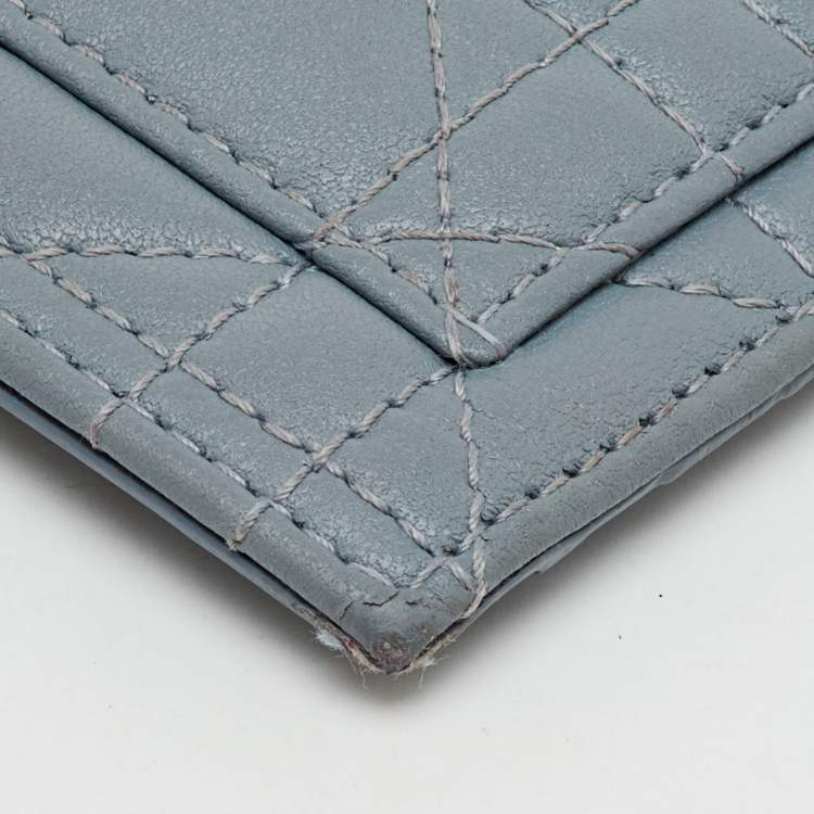 Pre Owned Dior Pale Blue Cannage Leather Cosmos Zip Card Holder